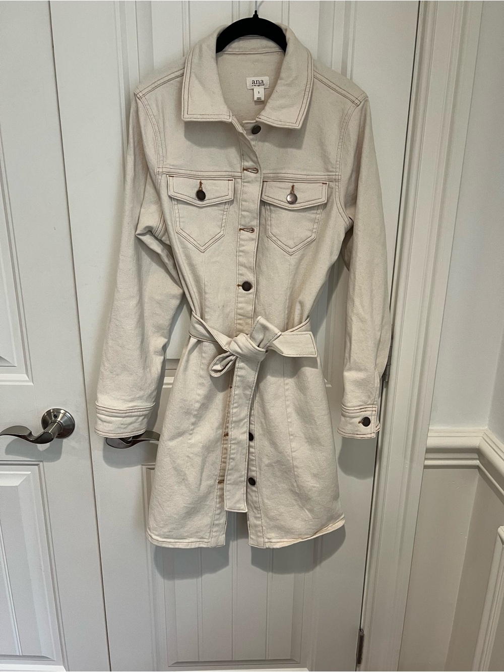 a.n.a Cream Belted Denim Trench Jacket